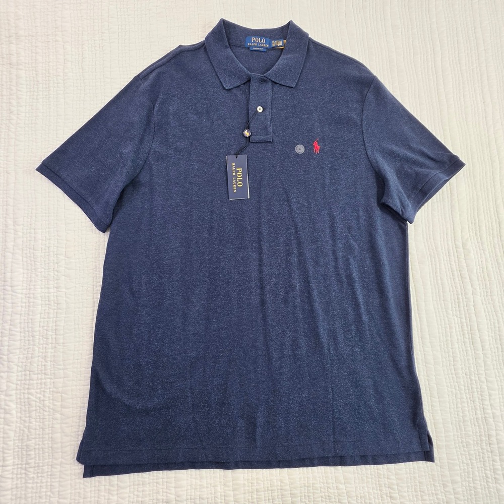 Polo Ralph Lauren Mens Classic Fit Blue Heather Short Sleeve Polo Shirt NWT XL